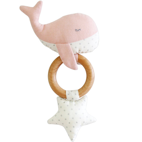 Whale Teether Rattle Squeaker - Pink - Alimrose