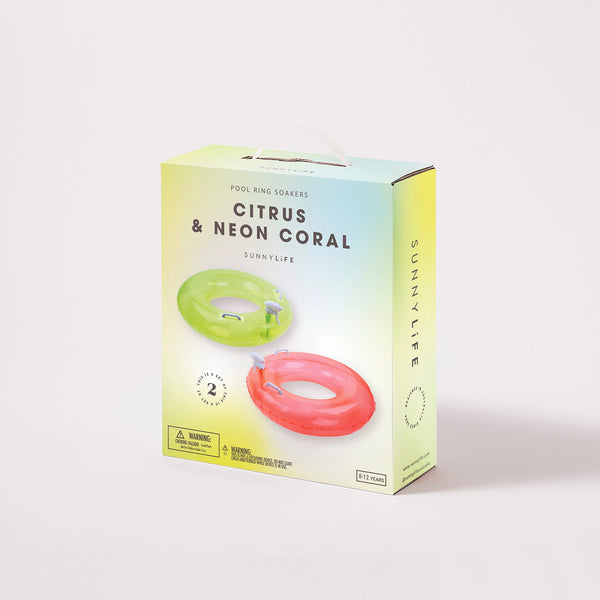 SUNNYLIFE Pool Ring Soakers Citrus-Neon Coral Set of 2 SUNNYLIFE Pool Ring Soakers Citrus-Neon Coral Set of 2